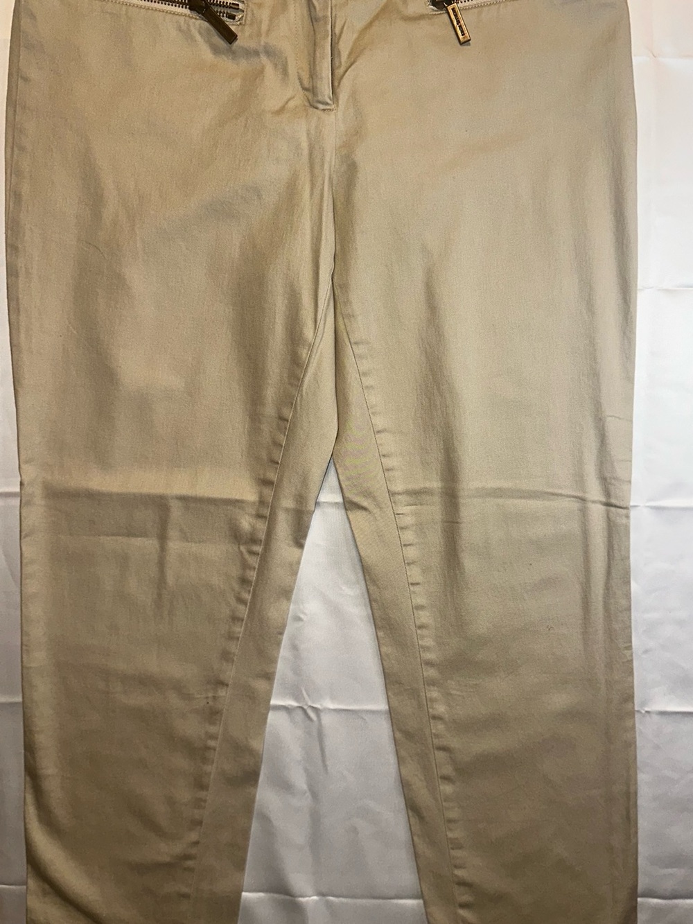 Michael Kors Beige Slim Straight Trousers with Zip Detail
